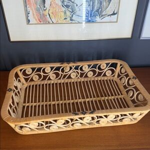 Vintage Tan Wicker Basket tray handmade vintage bohemian charm